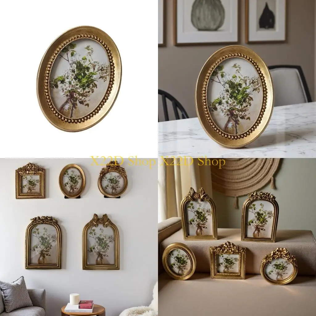 X22D Retro Picture Frame,Mini Antique Ornate Photo Frame for Tabletop Wall Display