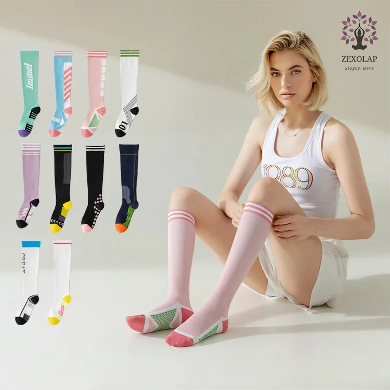 

2026 New Women's Knee High Athletic Socks Stripe Tube yoga Socks,Best for Running Athletic Hiking Travel Flight Nurses Outdoor