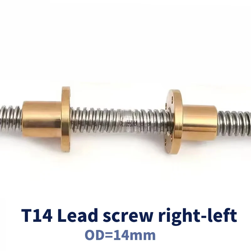 1PC 304 stainless steel  T14 Lead Screw right-left length100-1000mm OD 14mm  Lead 3mm with nut for 3D Printer part