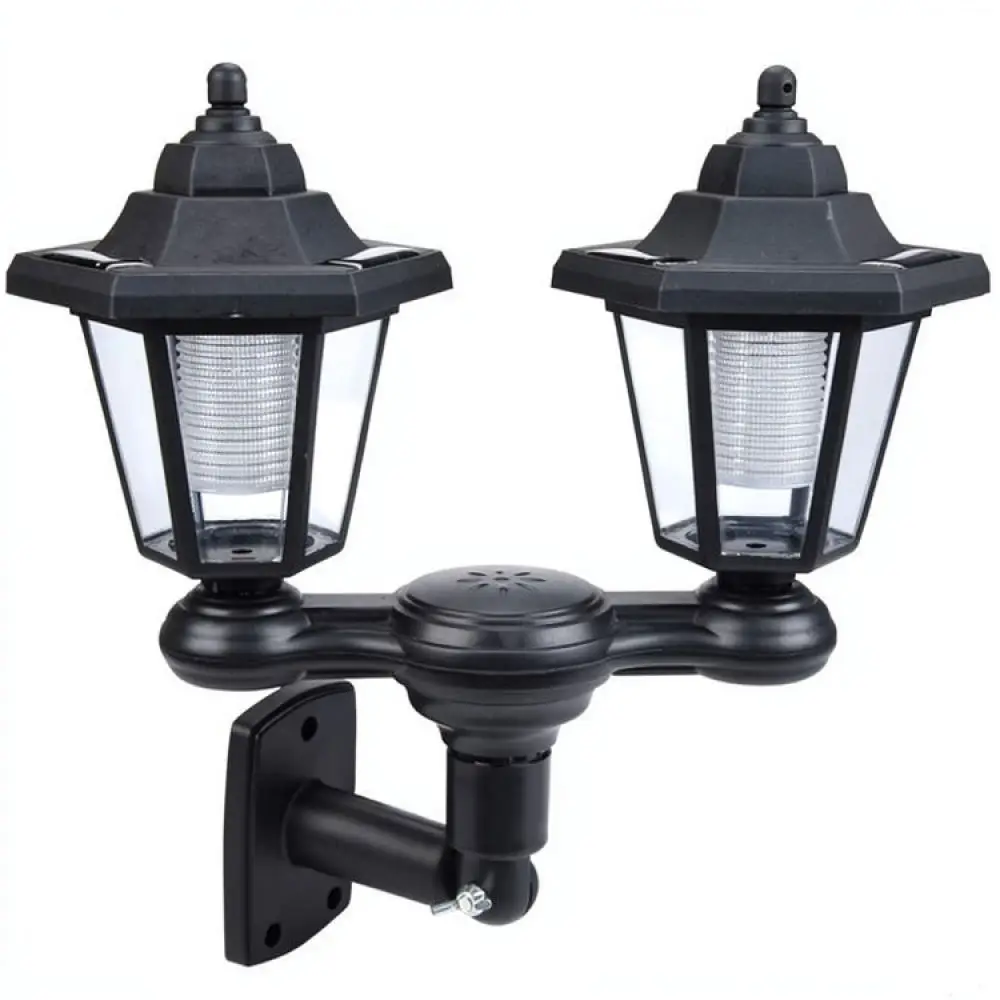 Solar Powered Garden Lamp Double Head Hexagonal Palace Light Outdoor Pathway Decoration Villa Landscape Lighting Fixture