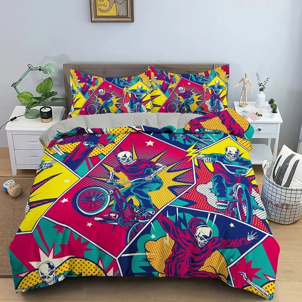 

Top Cartoon Pattern Bedding Set 3D Graffiti Printed Duvet Cover Set King Queen Twin Quilt Cover For Bedroom Luxury Bedclothes