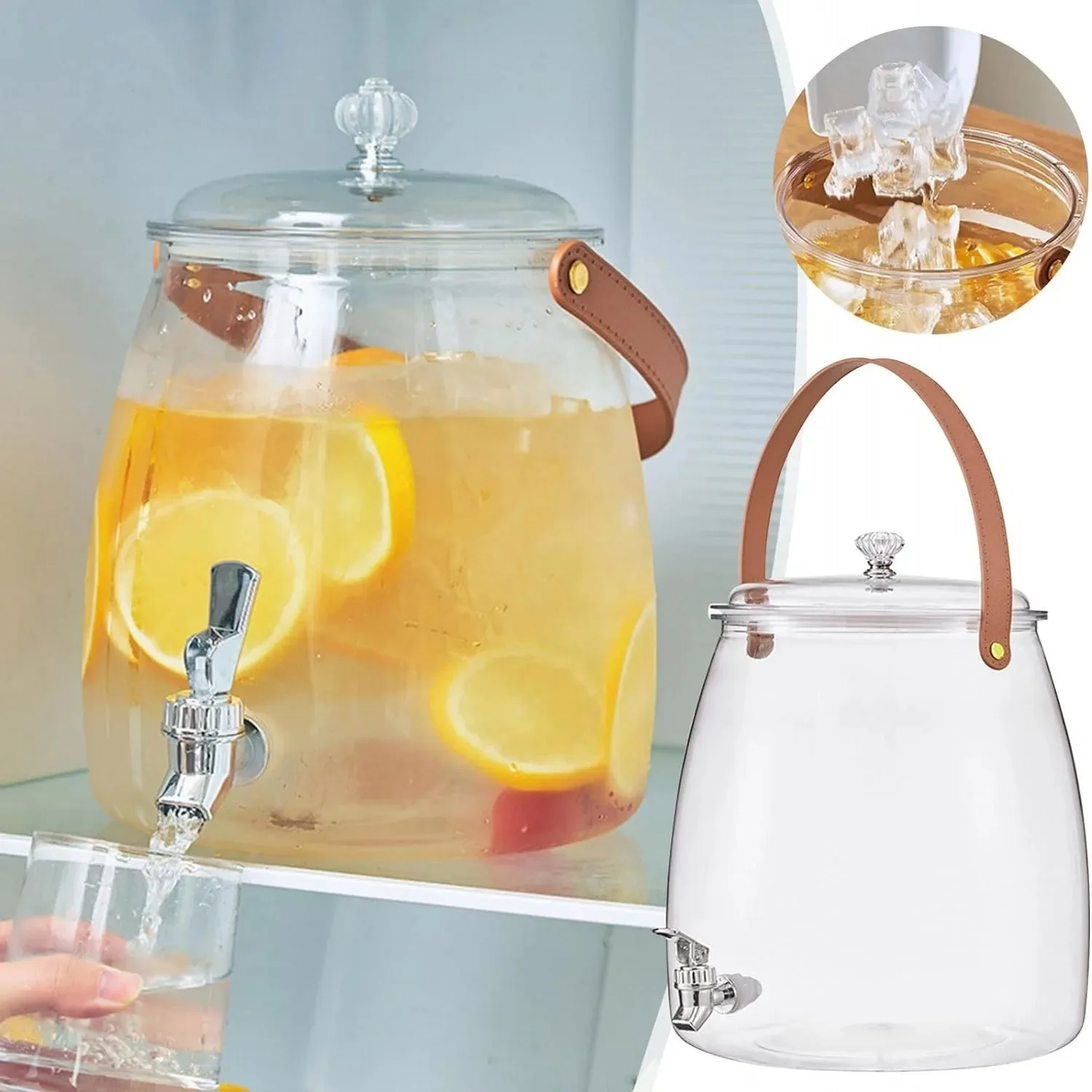 Plastic Beverage Dispenser Container with Stainless Steel Spigot and Handle Leakproof Iced Juice Lemonade Drink Dispensers