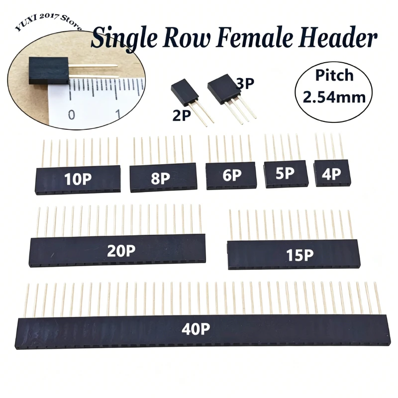 10 Stück 2,54 mm einreihige Buchsenleisten 1x2/3/4/5/6/8/10/15/20/40P 11 mm lange Stiftbuchsen für Leiterplatten und elektronische Projekte