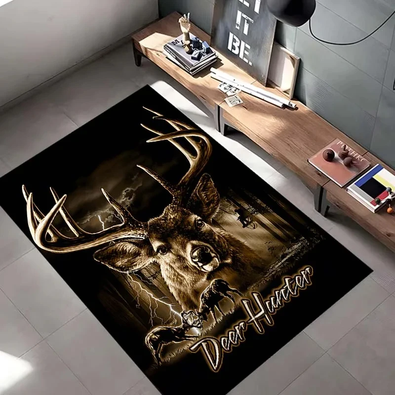 Running Deer Hunting Camo Area Rug 3D Printing Carpet for Door Floor Mat Doormat Non-slip Mat Living Room Rug Christmas Decor