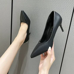Black High Heels Women Slim Heels Large Size Spring and Summer New All-in-one Pointed Work Career Single Shoes Zapatos De Mujer