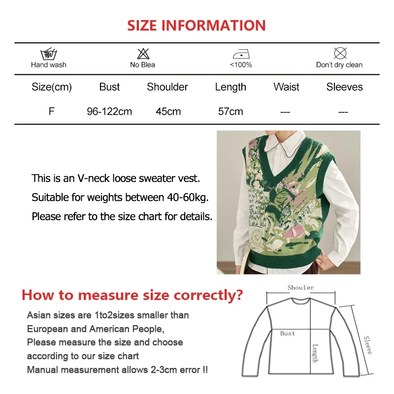 Women Cute Embroider Vest Preppy Style V-neck Green Sweater Vest Pullover Worn Outside Loose Waistcoat Sleeveless Knit Crop Tops