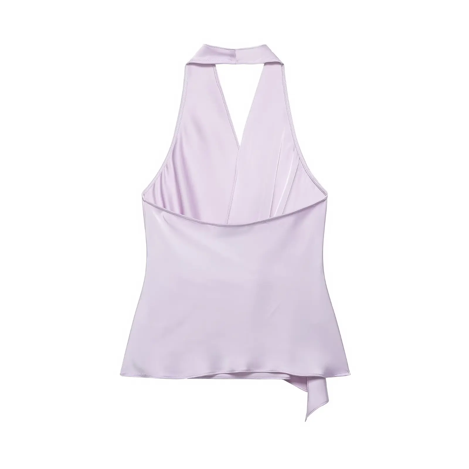 HH Damen Sommer Satin Neckholder-Top Damen Wickel-Bluse mit V-Ausschnitt und Rückenbindung Asymmetrische Bluse Niedliche Alltags- Urlaubs- und Geschäftskleidung – Detail 37