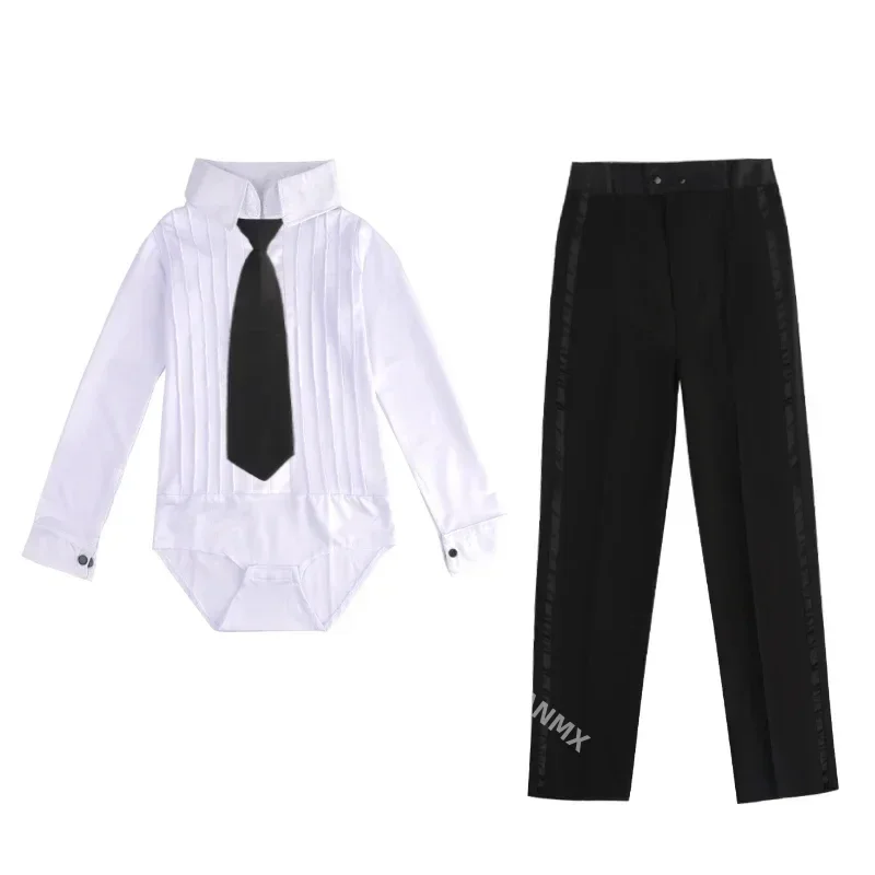 볼룸 보이 살사 셔츠 및 바지, 라틴 댄싱 탱고 디시 구얼 대회 세트, 어린이 전문 무용복