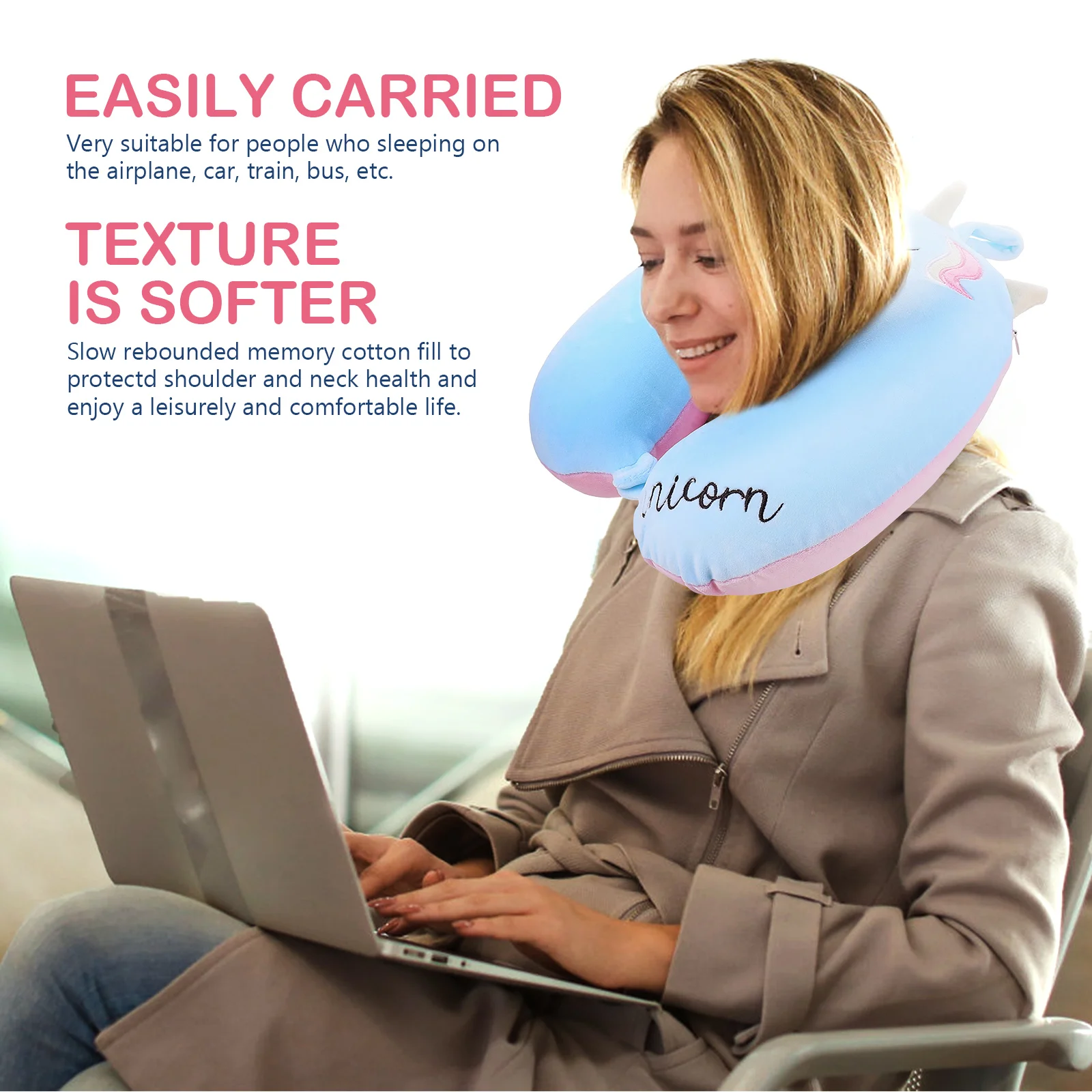 Unicorn U-shaped Pillow Office Neck Cushion Travel Lovely Support Car Airplane Sleep Portable