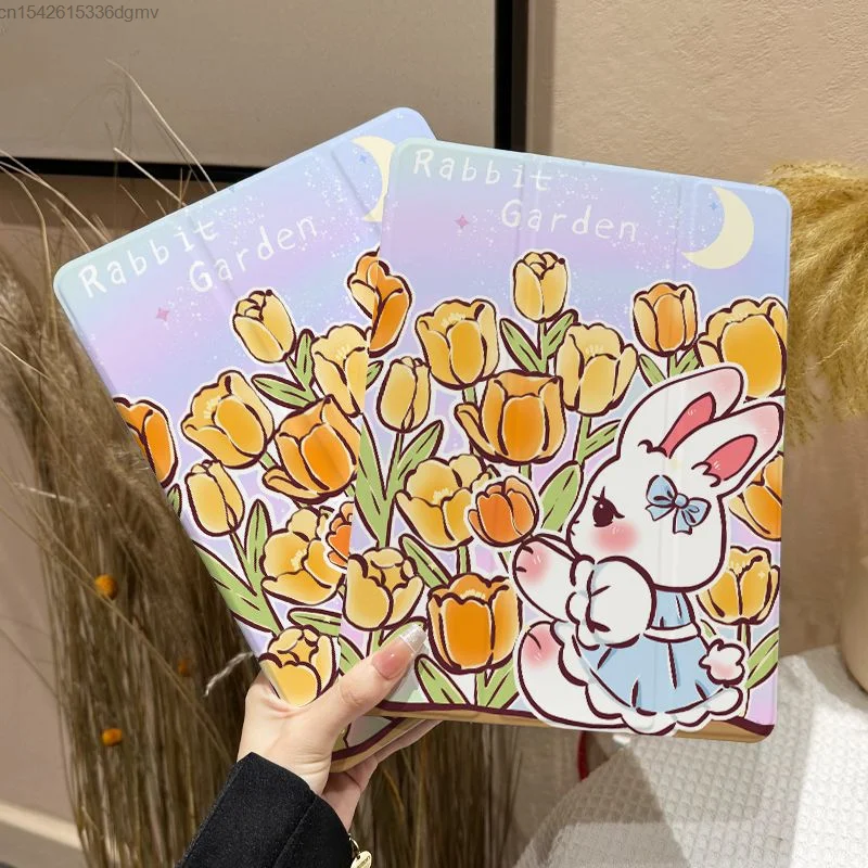 

Новинка, модный защитный чехол для IPad Kawaii Rabbit с аниме и цветочным рисунком, силиконовый чехол Air 5 для планшетного компьютера Pro11, тройной слот для ручки Mini 6