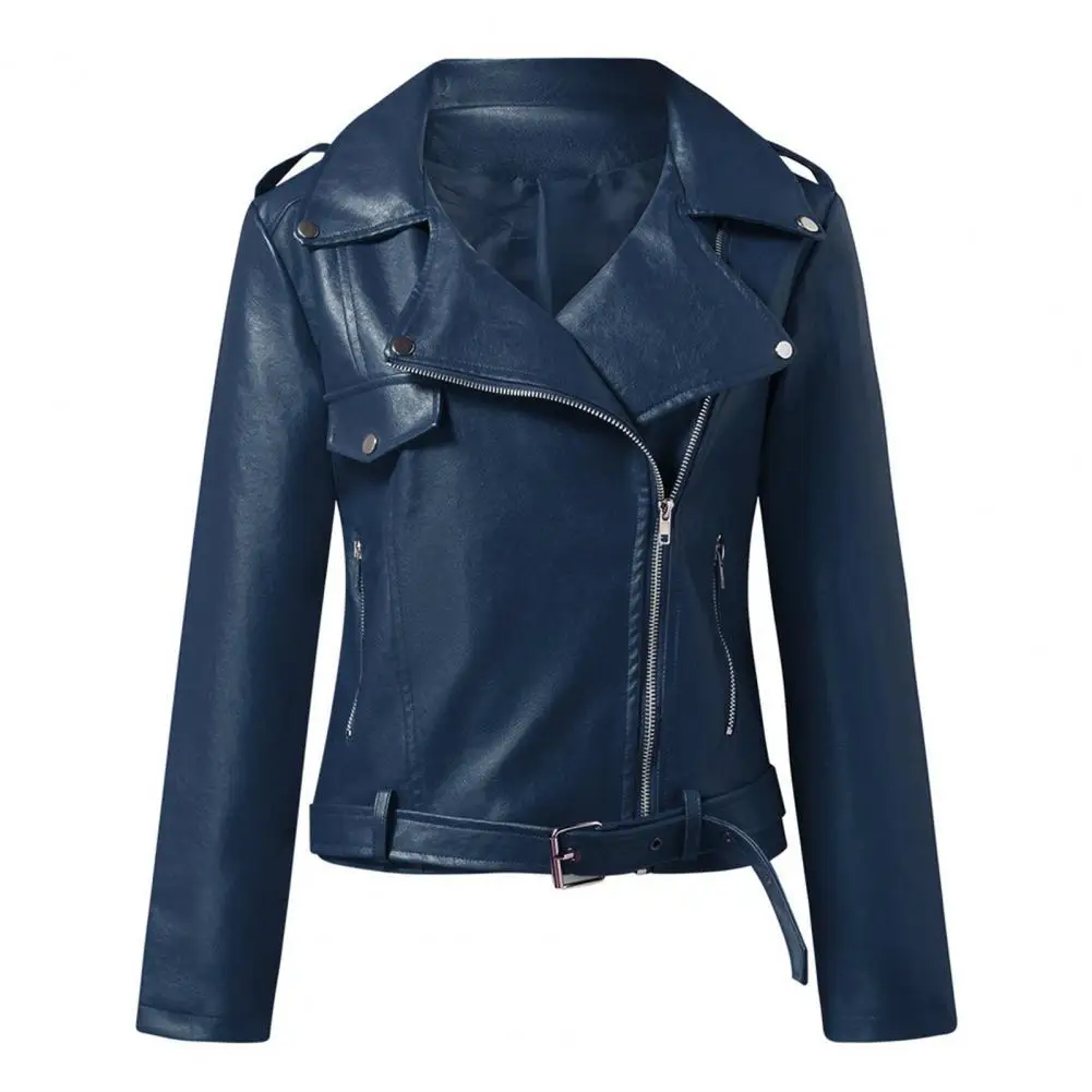 Chaqueta holgada de piel sintética para mujer, abrigo corto Vintage con cuello vuelto y cremallera, abrigo elegante de estilo motocicleta para primavera, chaqueta de PU