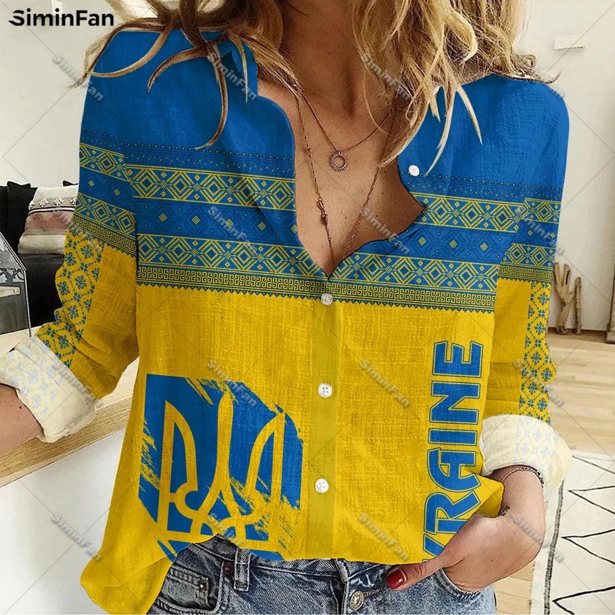 Ukraine Coat Of Arms 3D All Over Printed Female Elegant Blouses Women Long Sleeve Button Shirts Ladies Casual Top Unisex Cloth-1