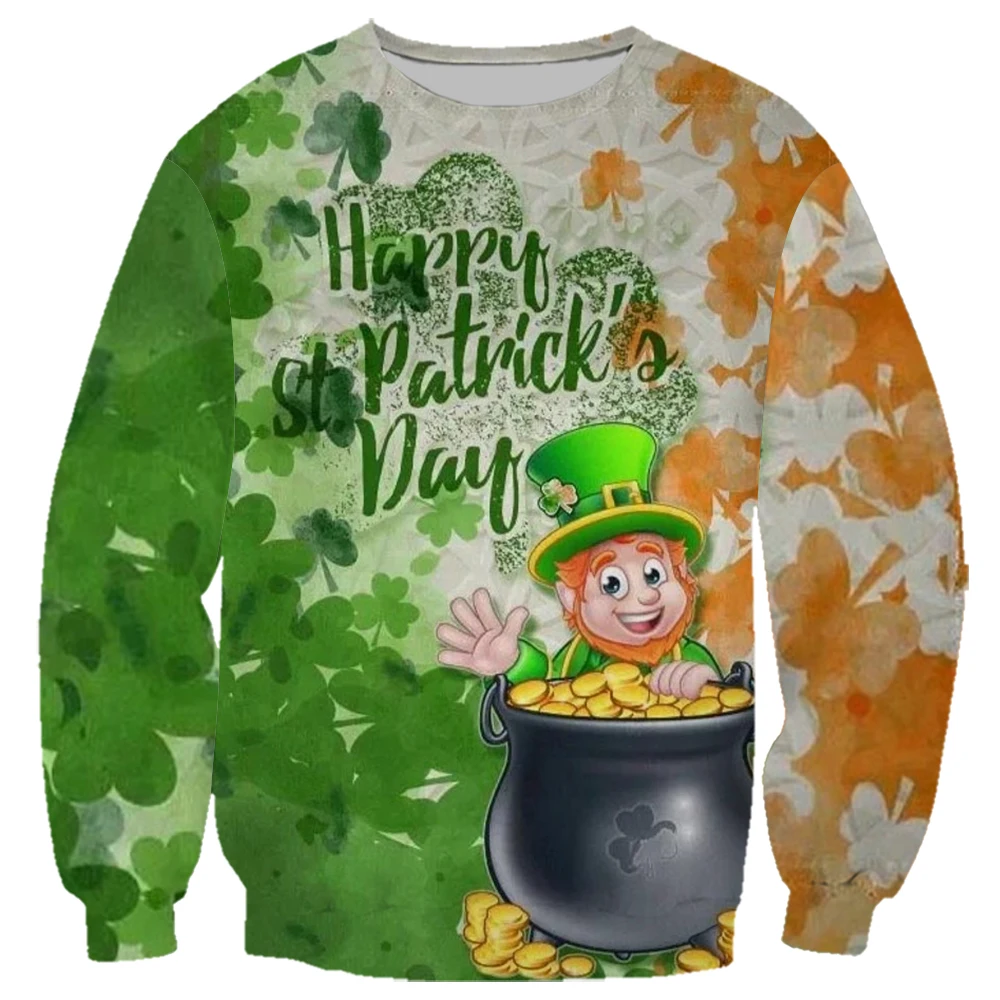 

HX St. Patricks Day Sweatshirt Leprechauns Pot of Gold Shamrock 3D Printed Hoodies Zip Up Hoodie Harajuku Men Women Clothing