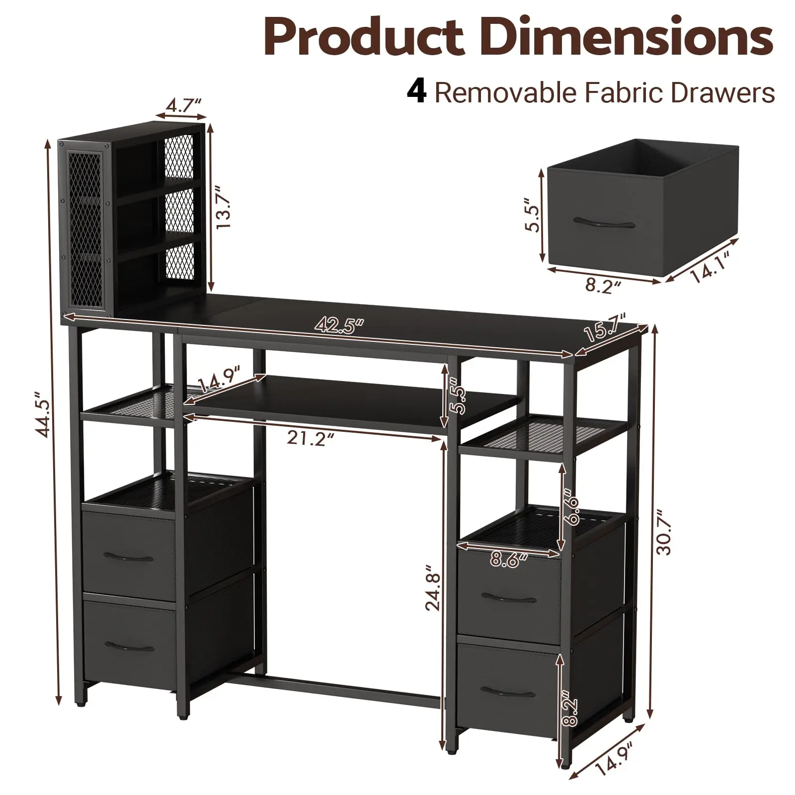 Manicure Table Nail Desk with 3-Tier Polish Rack (Black)