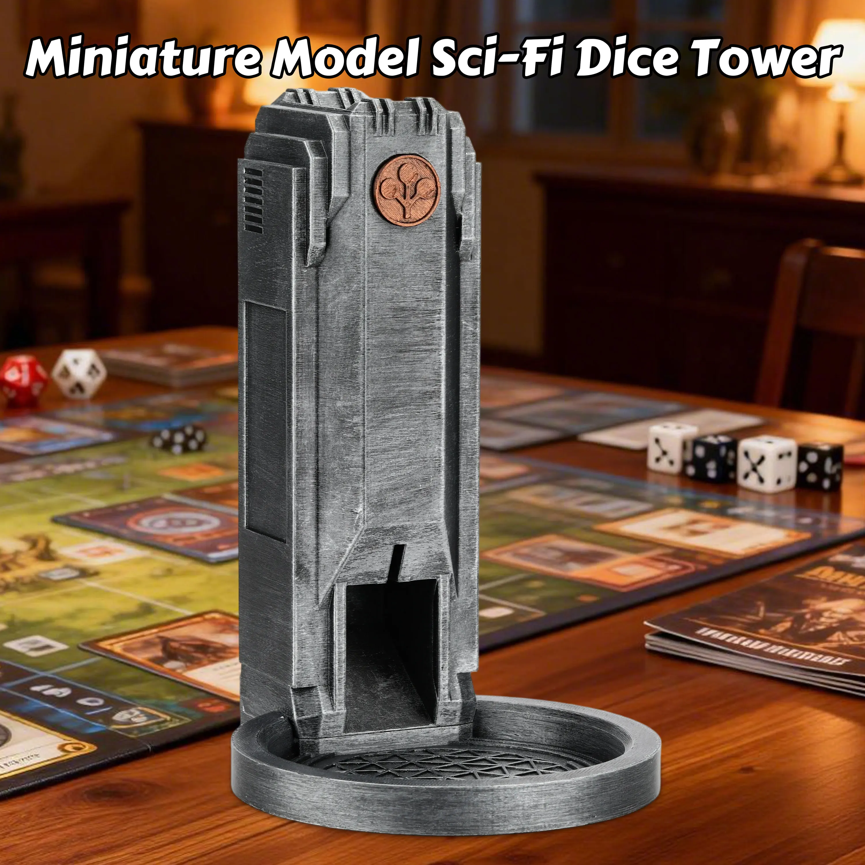 Sci Fi Dice Tower for Tabletop RPG Games, Futuristic Dice Rolling Tower with Cyber Style Building Design, Mechanical Miniature