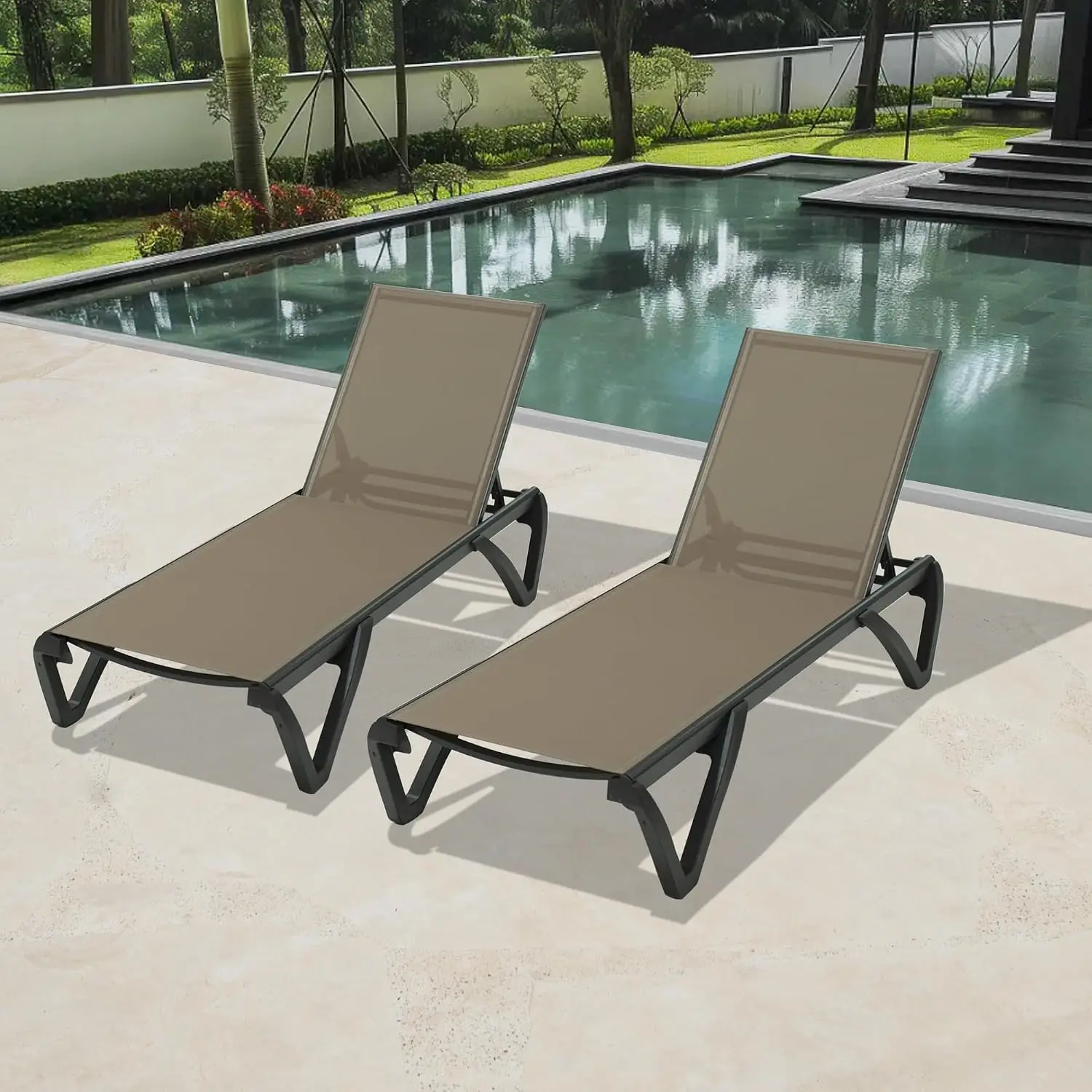 Aluminum Pool Lounge Chair Set 2 with Wheels 5-Position Adjustable All Weather Outdoor Patio Beach Yard Balcony, Customized