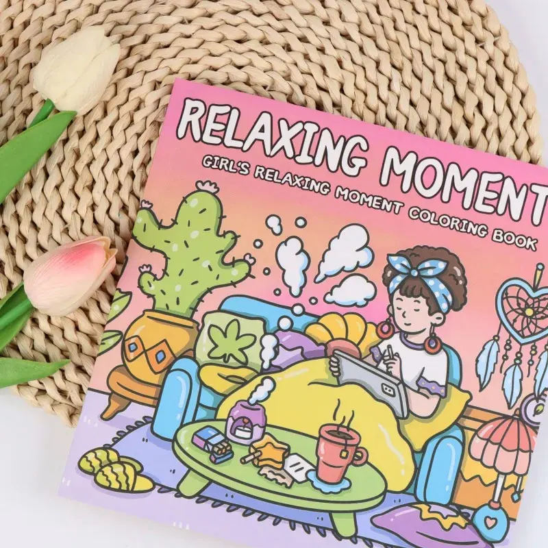 

Уютная и милая книга-раскраска для взрослых и подростков с очаровательными персонажами и восхитительными сценами для расслабления [Моменты отдыха]