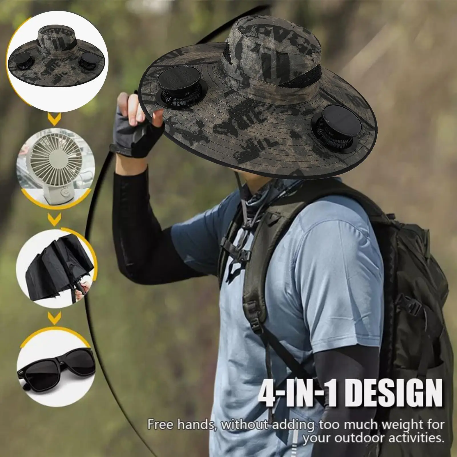 

For Outdoor Camping Fishing Hiking Sunscreen Fisherman Hat Solar Fan Cap Portable Solar Charging Cap with Fan Suitable
