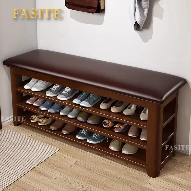For Home Entryway Wooden Shoe Bench with Multi Layer Storage Rack Integrated Shoe Changing Stool Space Saving Organizer