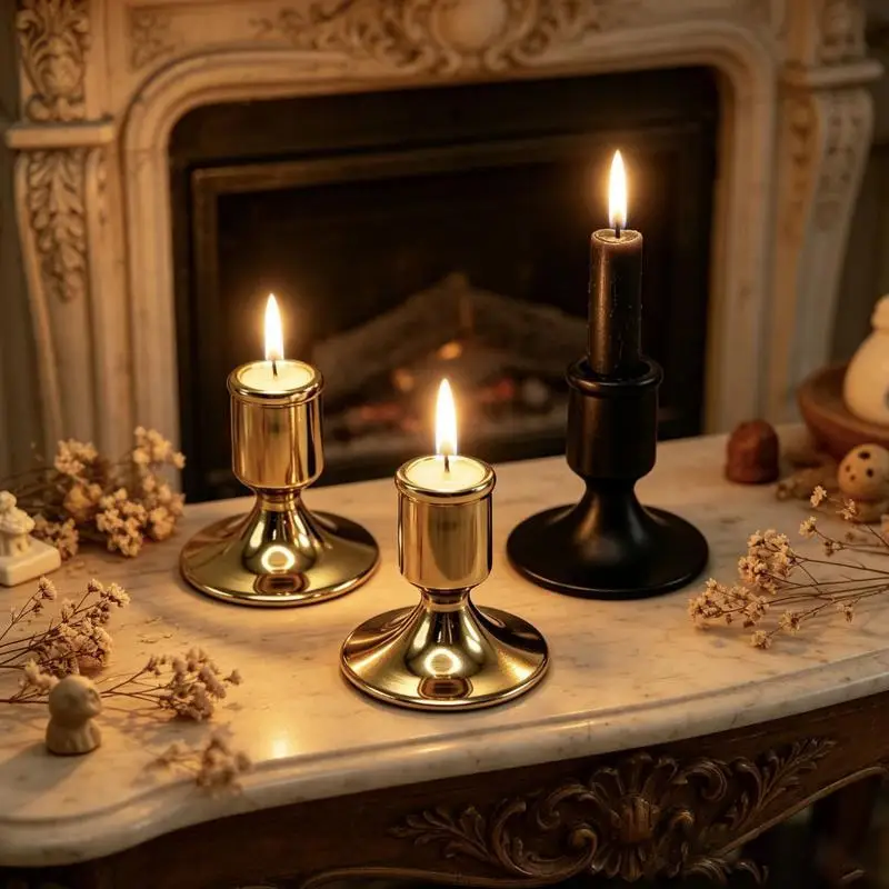 1PC Vintage Metal Chamberstick Candle Holder Teacup Shape Ridged For Home Decor Wedding Table