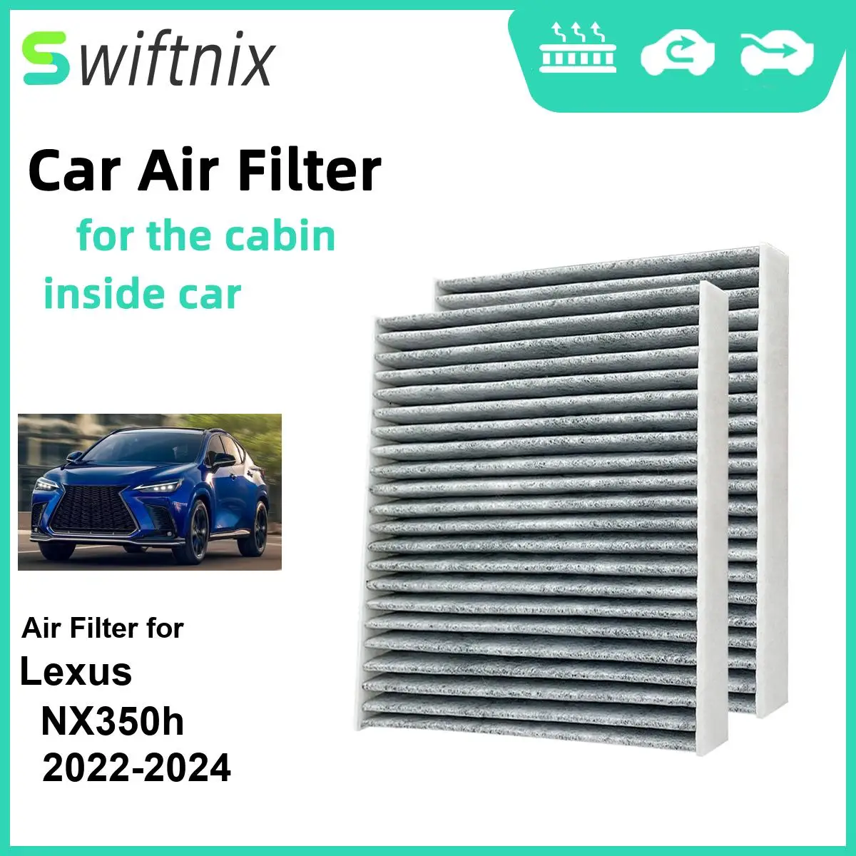 2PCS Activated Air Filter Calm Carbon Fiilter Cabin for Lexus NX350h 2022-2024 CF12157 87139-0E040 87139-0R030 97139-58010