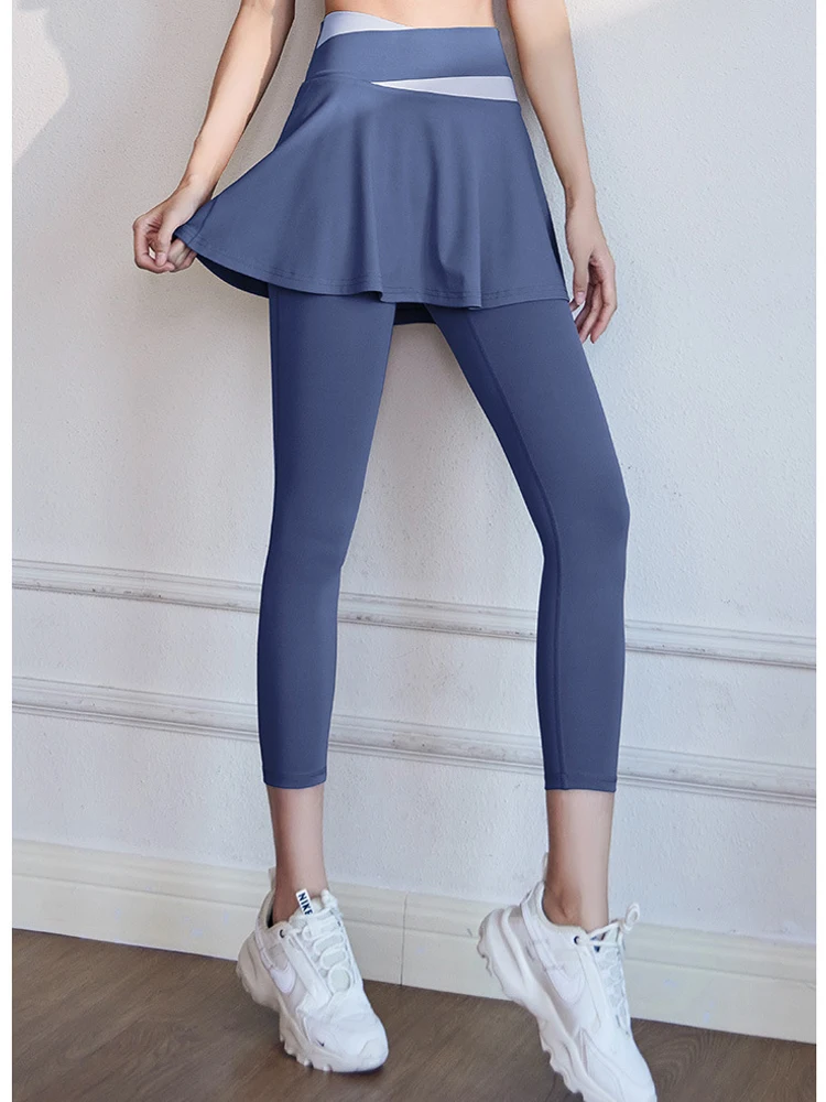 Faux pantalon de Fitness deux pièces pour femmes, avec jupe, fermeture éclair, entrejambe ouvert, rencontres en plein air, sans sexe, pratique