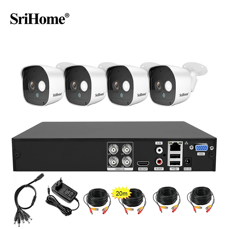 Srihome XVR Wireless CCTV System Colorful Night 2-Way Audio Waterproof PTZ WIFI IP Security Camera 4CH Video Surveillance Kit