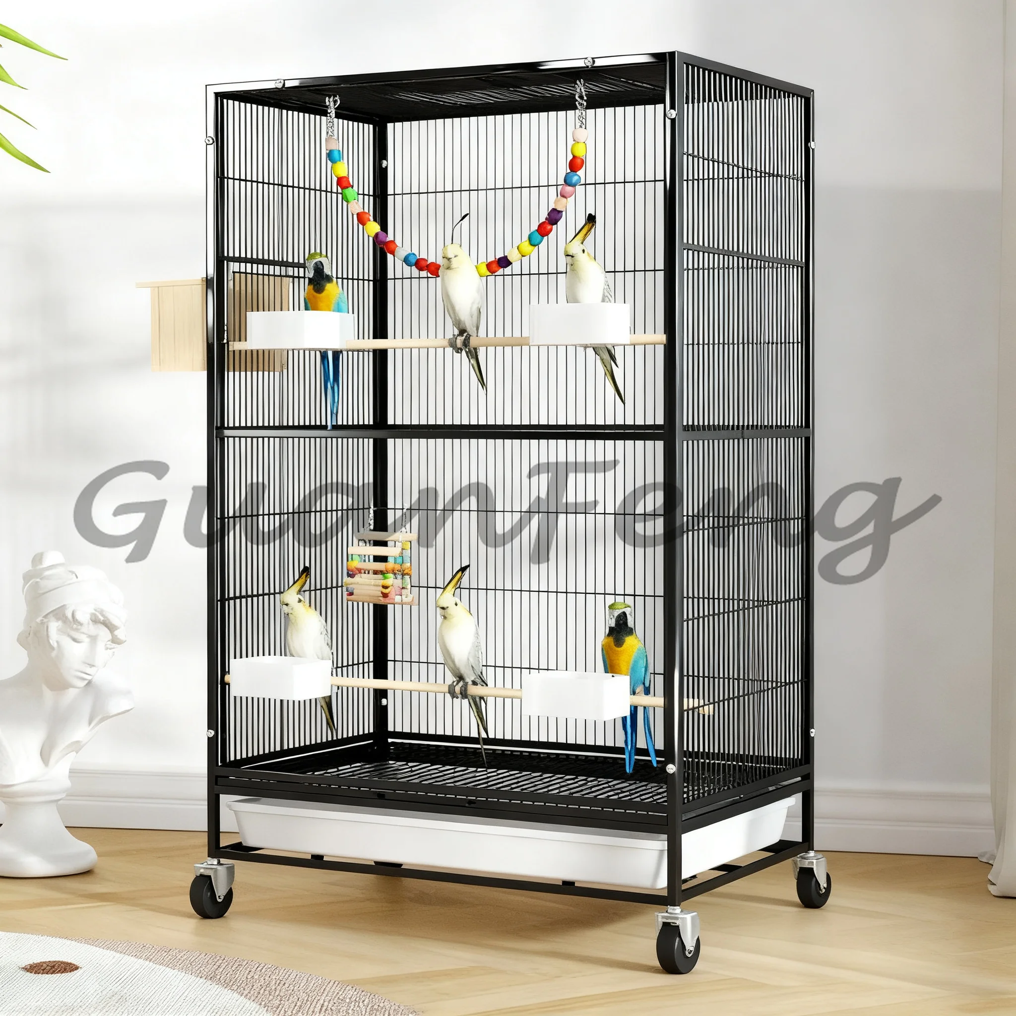 Spacious Multi-Level Iron Bird Cage Villa, Large Parrot Breeding Cage, Home Aviary Bird House for Pet Birds