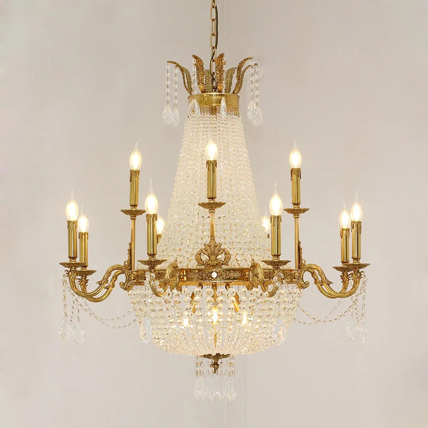 European Foyer Bowl Gold Hanging Lamp E14 Candle Light Dome Modern luxury Crystal Chandelier For living Room