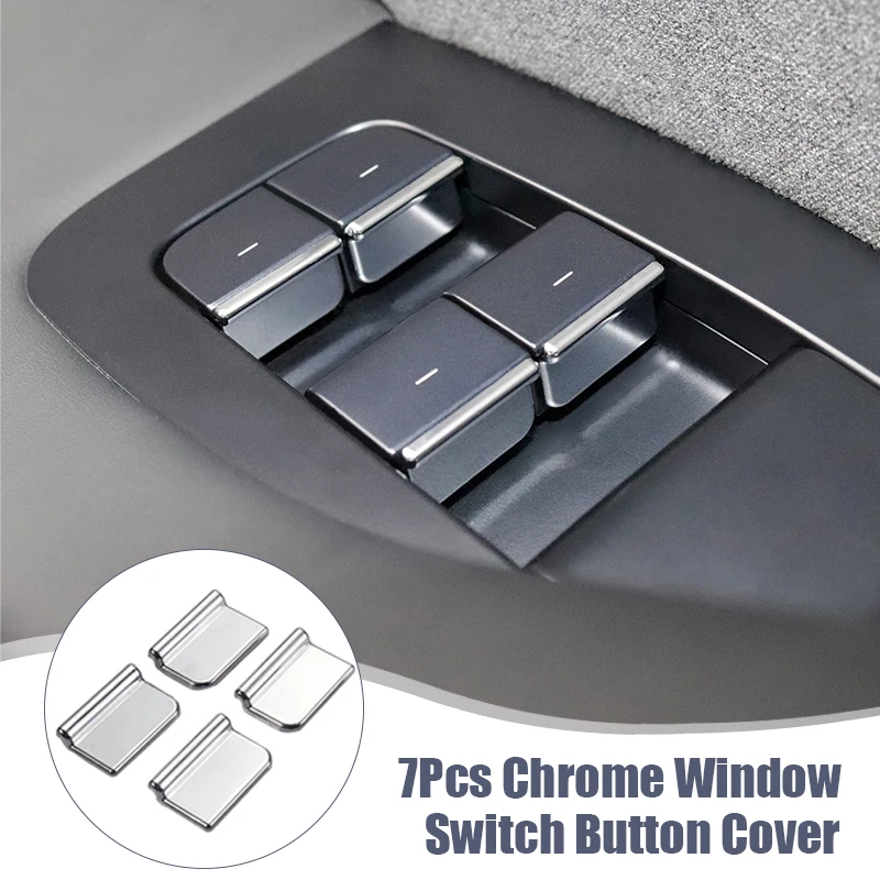 

Window Lift Button Sequins Trim for Tesla Model 3/Y/3+ Modely Launch 2025 ABS 7PCS Chrome Window Switch Button Cover Accessories