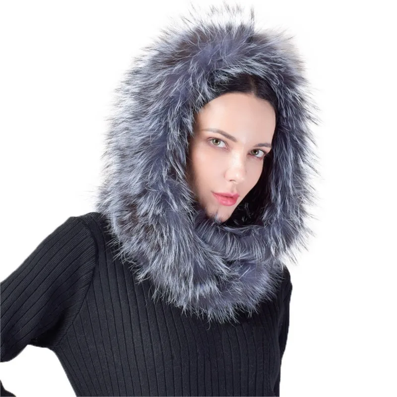 

Тканая шерстяная снежная шапка, шарф и шапка, интегрированный теплый морозостойкий толстый мех