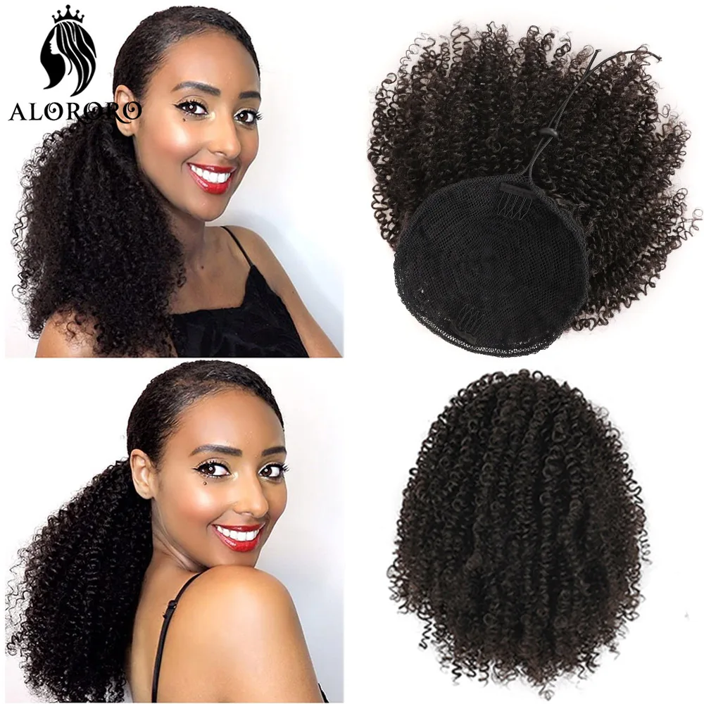 

Alororo Drawstring Puff Ponytail Afro Kinky Curly Hair Extension Synthetic Clip in Pony Tail African Hairpiece For Black Women