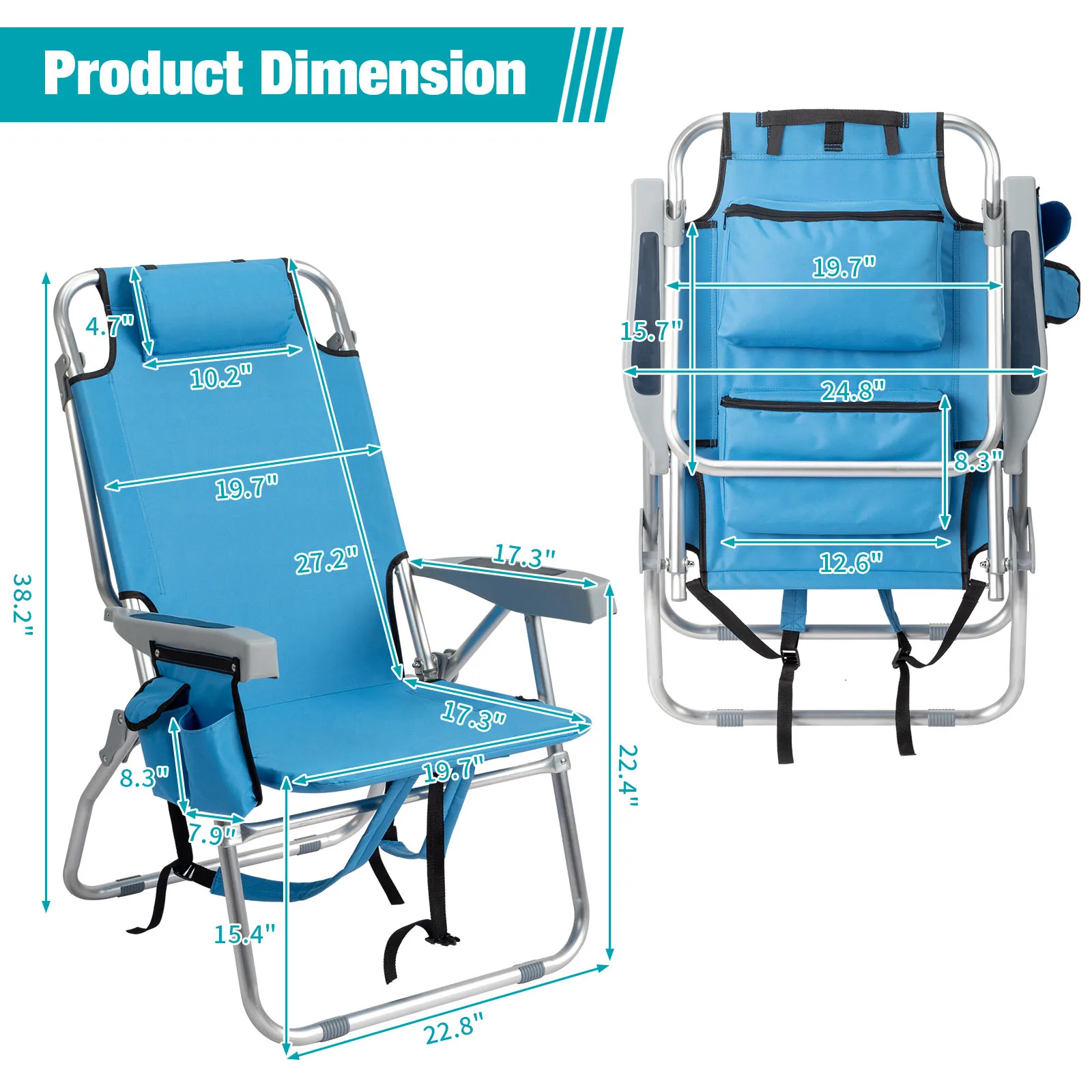 Portable Beach Folding Lounge Chair Portable Pool Side Foldable Lightweight Camping Chair with Cup Holder & Adjustable Headrest