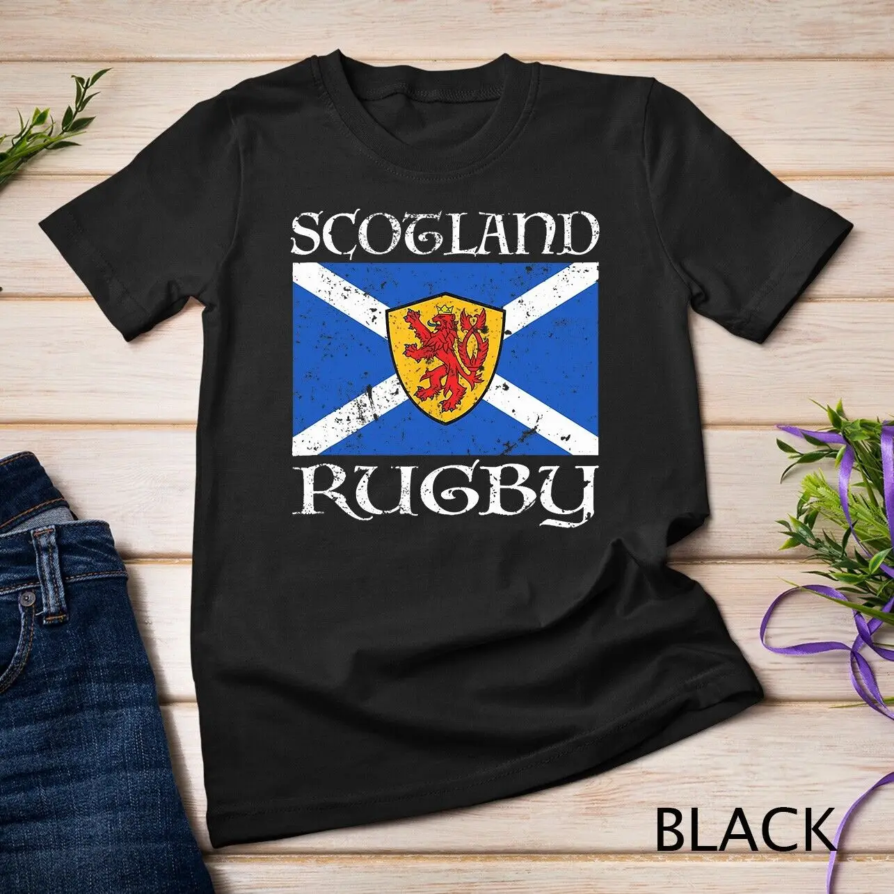 Scotland Rugby T Shirt Scottish Flag Vintage Saltire Gift Unisex T-shirt