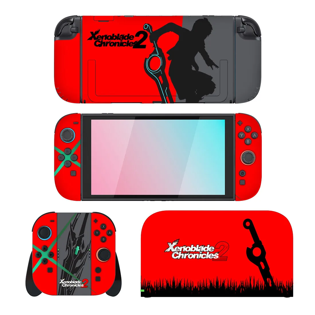 Xenoblade Chronicles 2 حامي ملصق الجلد لنينتندو سويتش 2 وحدة التحكم حوض شاحن حامل حامل Joy-con تحكم الفينيل