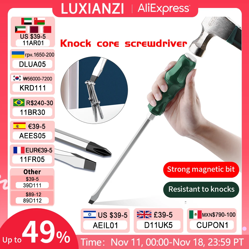 Luxianzi-alta Dureza Alongar Chave de Fenda Bit Magnético para Reparação Automóvel Ferramenta de Mão Indústria Knock Slotted Phillips Screw Driver