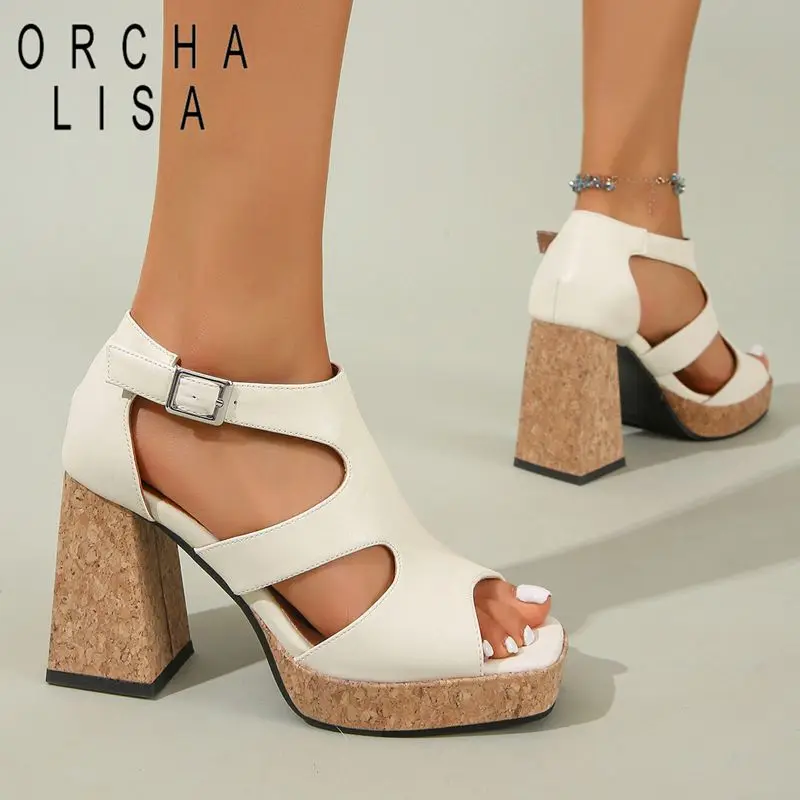 

ORCHA LISA Модные женские сандалии Roma с квадратным носком, на каблуке 9,5 см, на платформе, с ремешком на пряжке, повседневная женская обувь больших размеров 41, 42