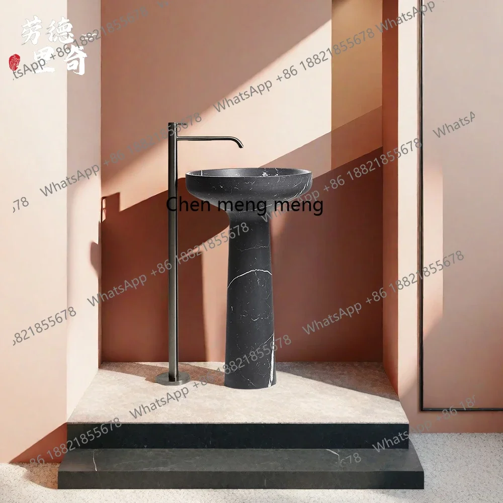 A17 Medieval style retro black and white root marble artificial floor-to-ceiling clubhouse B & B hotel hand-washing column basin