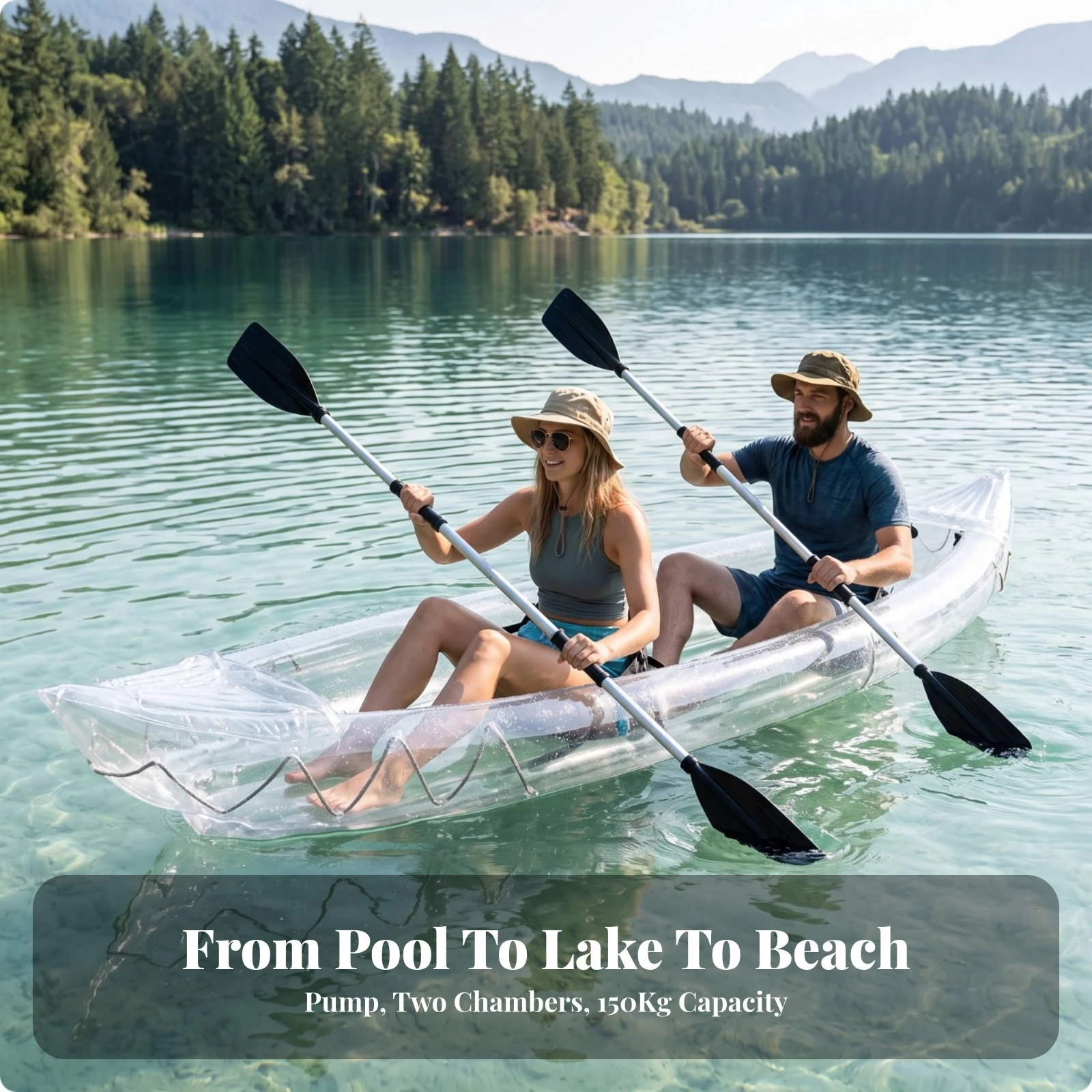 Clear Inflatable Boat Compact 2-Person Inflatable Boat Heavy-Duty Stable for Adults, Lakes, Recreation