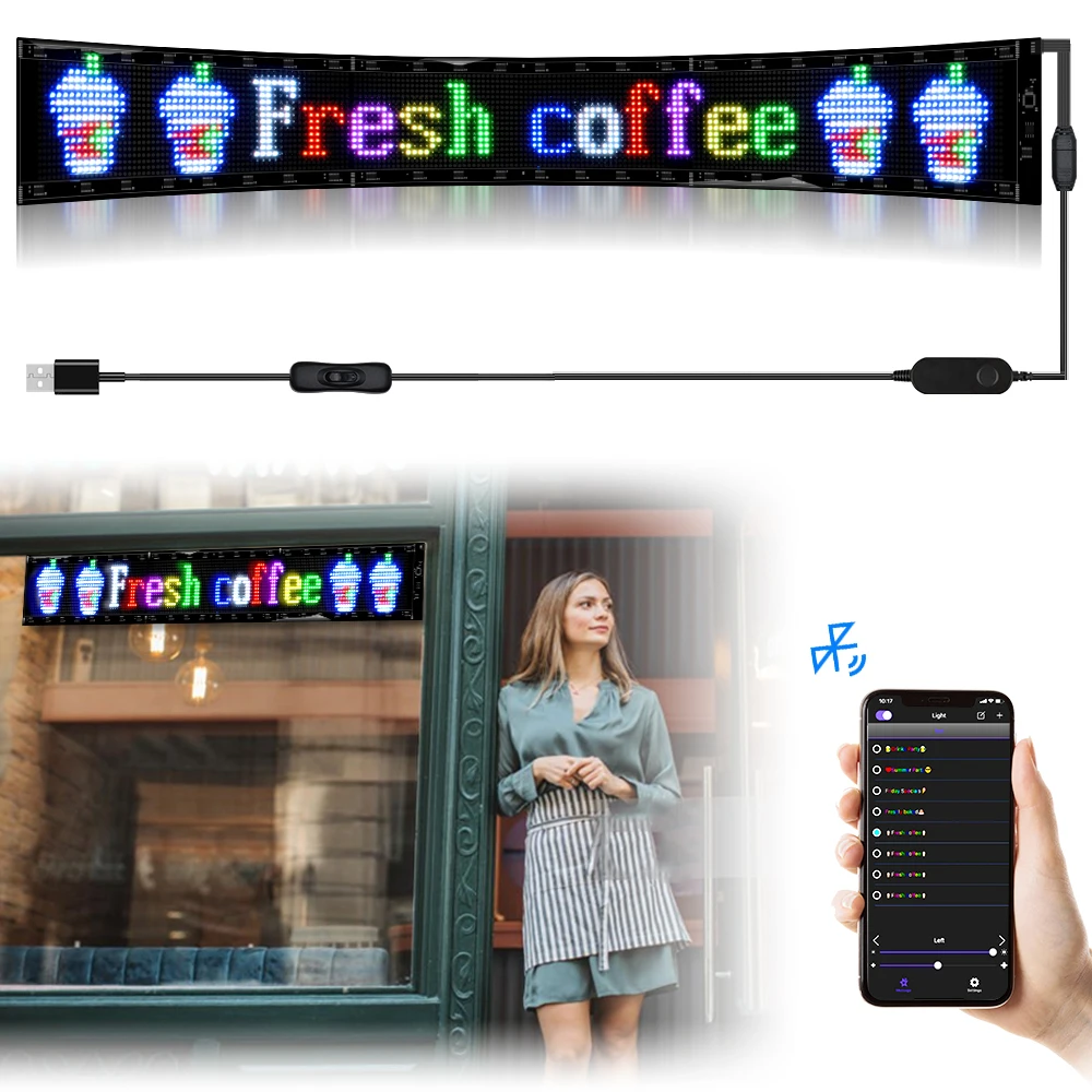 

GOTUS LED Flexible Panel Scrolling Bright Signs，Bluetooth APP Control Editing Text,Door Head，Shop Window LED Advertising Signs