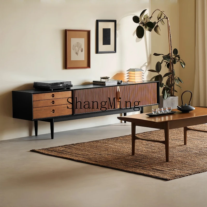 

ZYY black solid wood small apartment living room home retro medium and ancient style TV cabinet