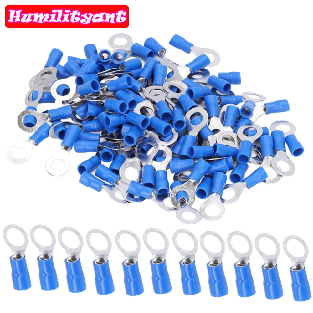 10/50/100PCS Blue RV2 Insulated Ring Terminals Wire Cable Electrical Crimp Connectors 16-14 AWG Kit M3/M4/M5/M6/M8