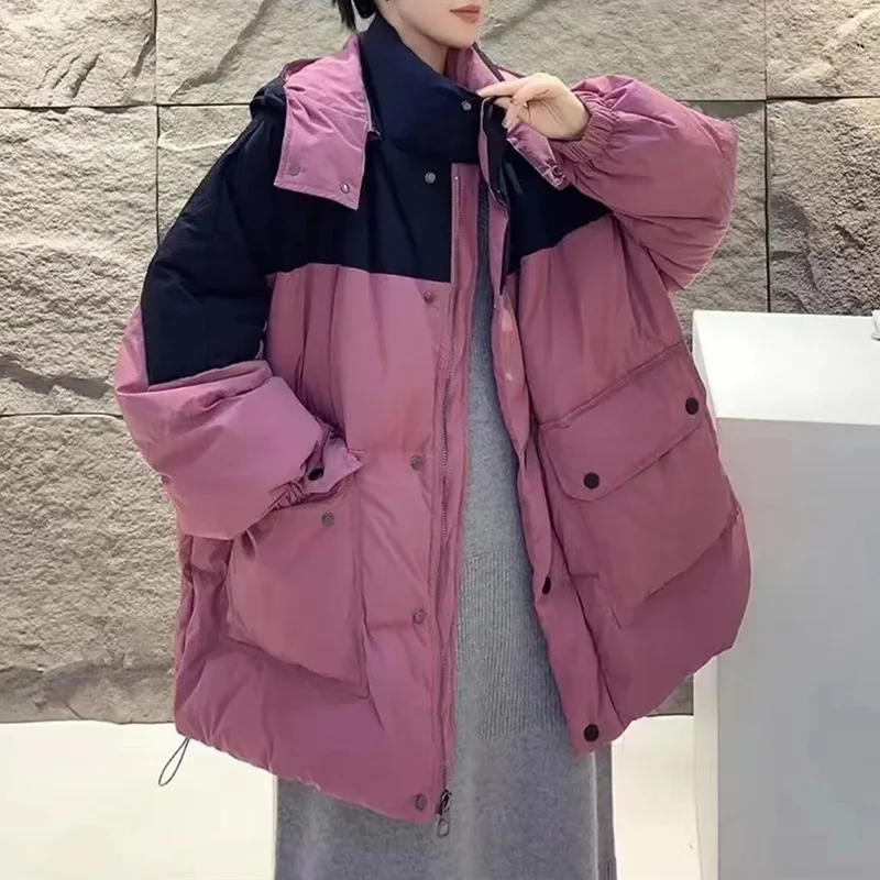 Large size down jacket women 100kg 2023 winter new white duck down loose warm fashion hooded coat High quality brand pink yellow