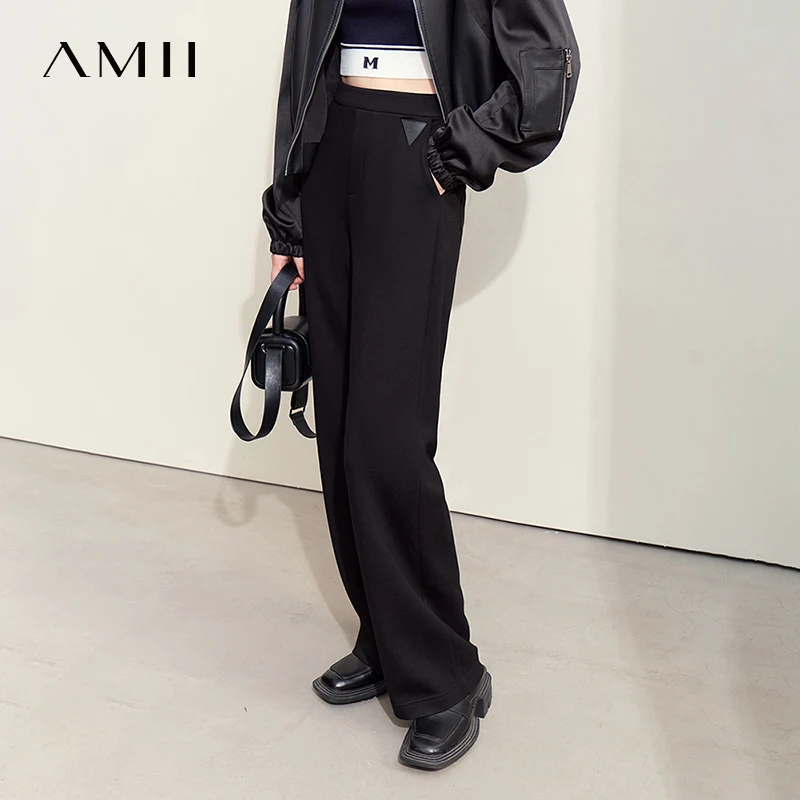 

Женские брюки Amii в стиле минимализм, осень 2022, новая повседневная свободная женская одежда в стиле ретро, универсальные широкие женские брюки 12423005