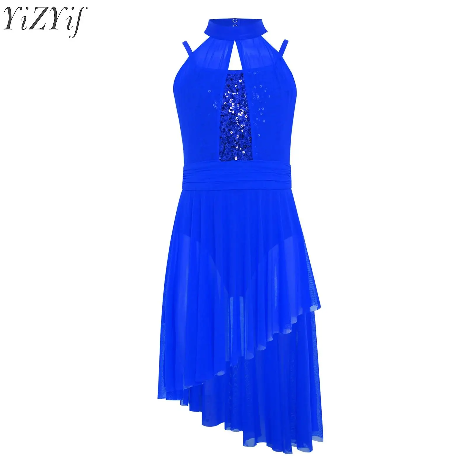 

Kids Girls Lyrical Dance Dress Ballerina Princess Costume Modern Contemporary Dancewear Sleeveless Mesh Ballet Leotard Dress