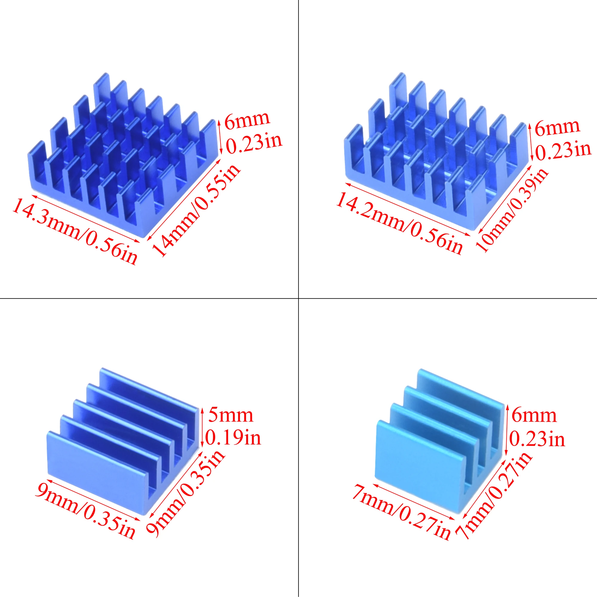 10-200 sets aluminium koellichaam koelset – 4-delige radiatorkoeler |   Voor Raspberry Pi 4, model B blauw