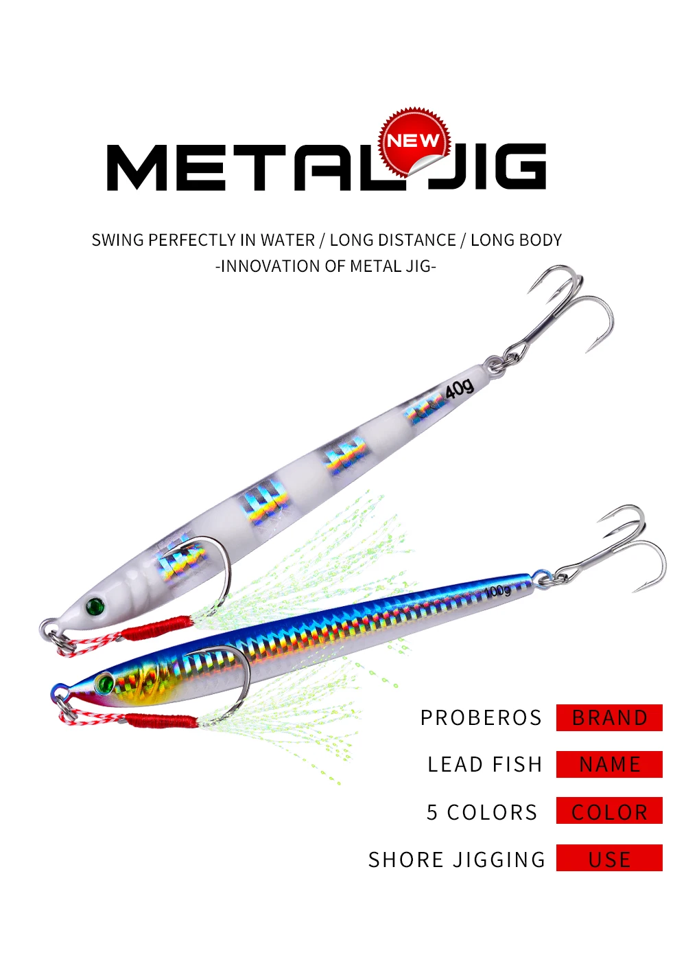 PROBEROS Meeresangelgerät 1 Stück Metall-Jig-Angelköder 7 g 10 g 14 g 17 g 21 g 28 g 40 g 60 g Gusshaken 3D-Laser künstlicher Swimbait – Detail 1