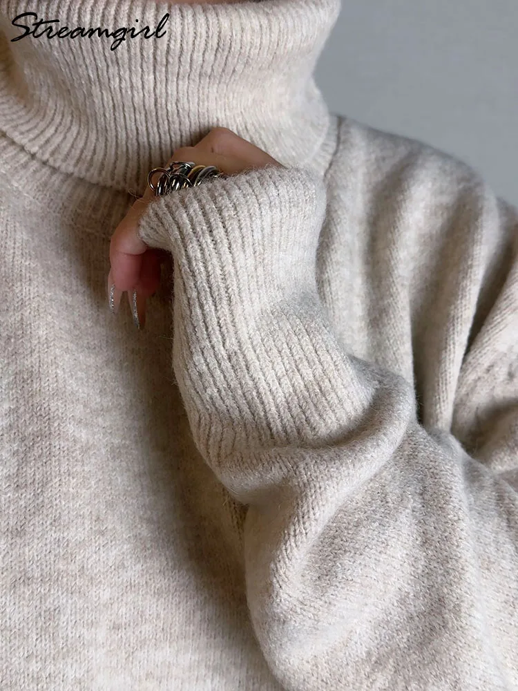 Streamgirl Winter Long Sweater Women Turtleneck Knit Maxi Pullovers Warm Thick Jumpers Brown Oversized Sweaters For Women Winter