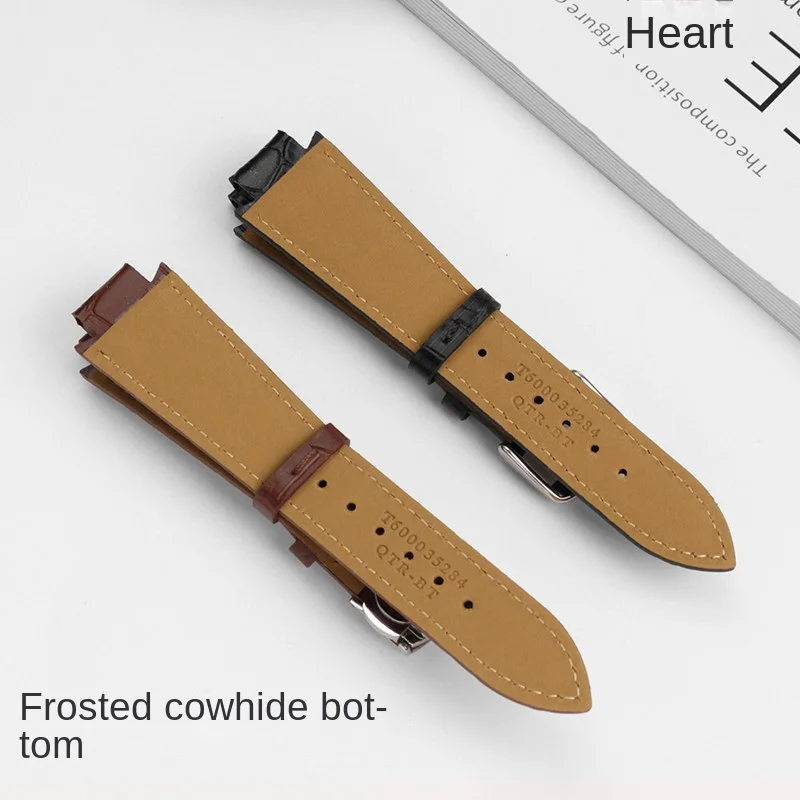 cowhide watch strap 24x14mm For Tissot T60.1.513 Strap Belt L875/975K men\'s Convex End Watch Strap foldable buckle black brown