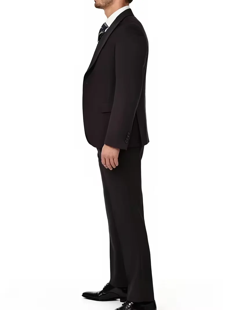 Black Double Breasted Formal Men 3 Piece Suit Slim Fit Business Interview Blazer Waistcoat Pants Free Pocket Square
